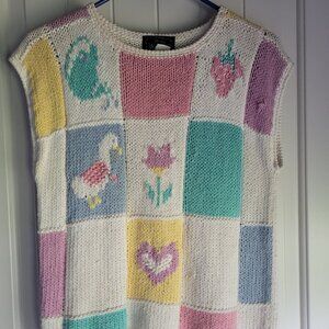Vintage Sweater Vest Woolrich brand Womens M Summer Strawberry flower duck